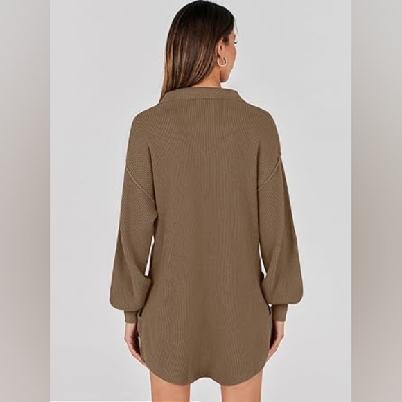 Sweater Romper One Piece Jumpsuit Button Casual Knit Long Sleeve Short Outfit - Picture 5 of 6